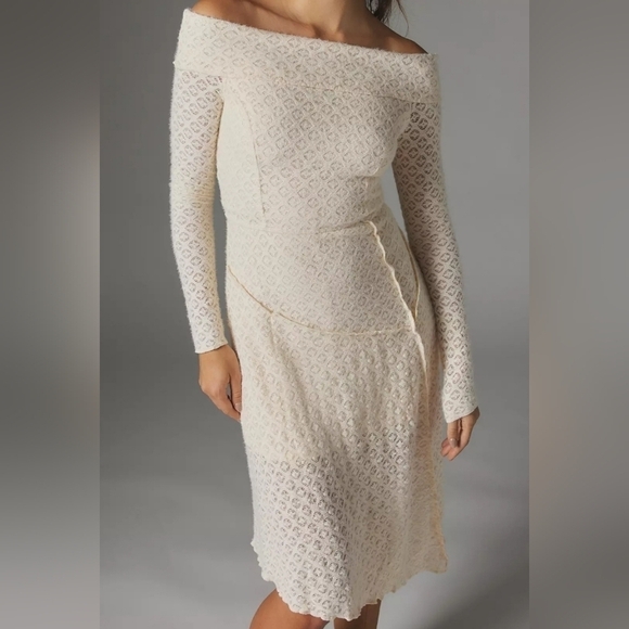 Urban Outfitters Yaya Asymmetrical Off the Shoulder Midi Dress in Lace NWT - Picture 3 of 14